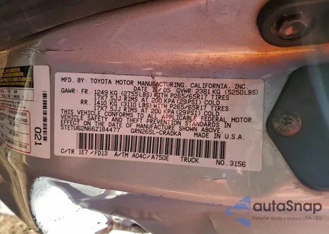 2006 Toyota Tacoma Prerunner Access Cab z USA, uszkodzony, nr VIN 5TETU62N66Z184477